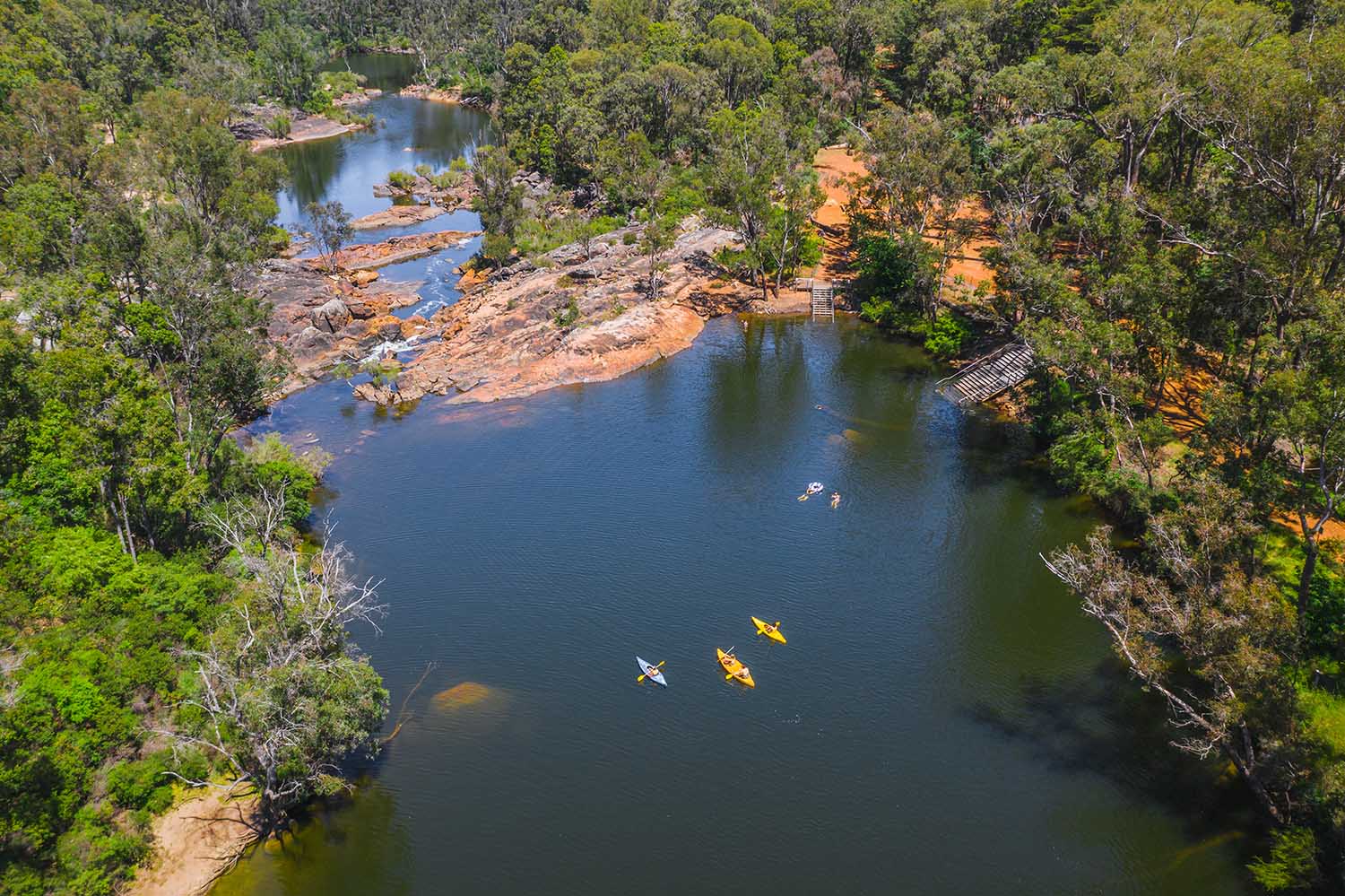 Kayaking at Dwaarlindjirraap in Lane Poole Reserve in Dwellingup, Murray Region, Western Australia