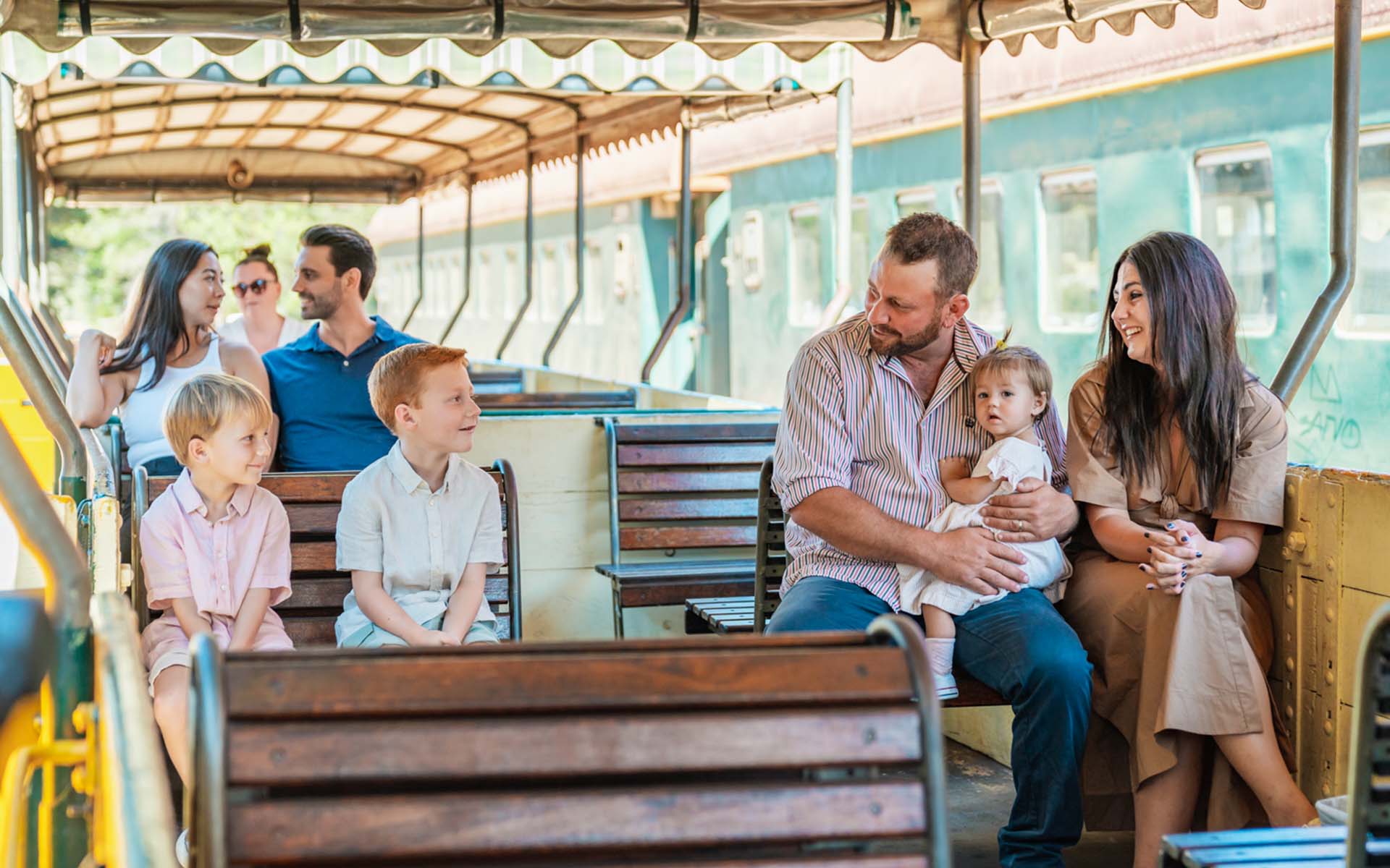 Enjoy open air carriages onboard the Hotham Valley Tourist Railway Forest Train