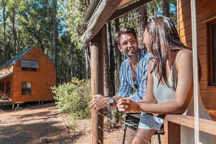 Two People on holiday at Noble River Estate chalet accommodation in Dwellingup