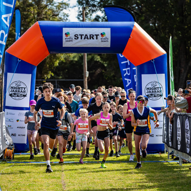 Start line of the Mighty Jarrah Trail Run in Dwellingup